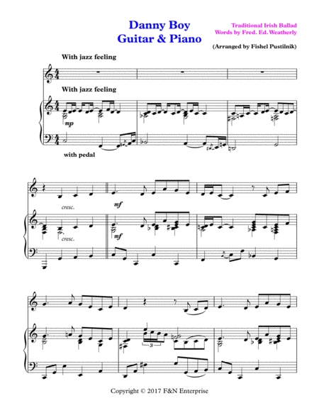 Danny Boy Piano Background For Guitar And Piano Page 2