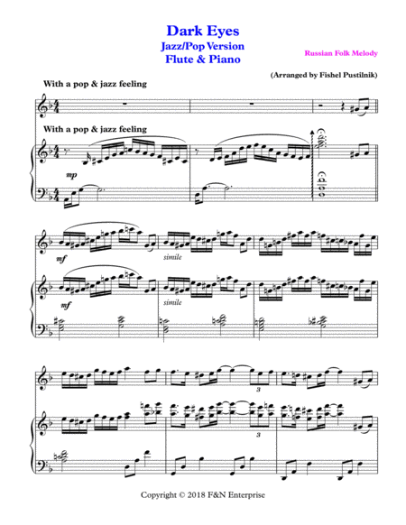 Dark Eyes Piano Background For Flute And Piano Jazz Pop Version Page 2