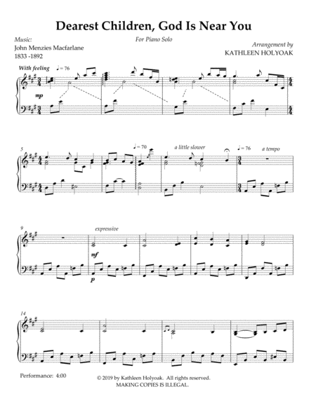 Dearest Children God Is Near You Piano Solo Arr By Kathleen Holyoak Page 2