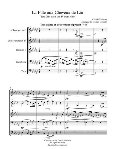 Debussy La Fille Aux Cheveux De Lin For Brass Quintet Page 2