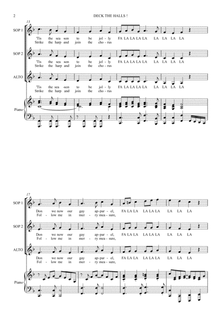 Deck The Halls Ssa With Exciting Piano Arrangement Page 2