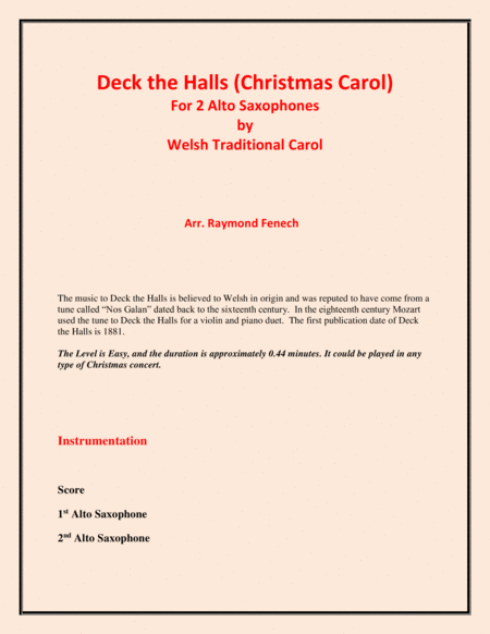Deck The Halls Welsh Traditional Chamber Music Woodwind 2 Alto Saxes Easy Level Page 2