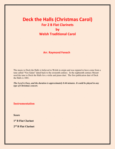 Deck The Halls Welsh Traditional Chamber Music Woodwind 2 B Flat Clarinetss Easy Level Page 2