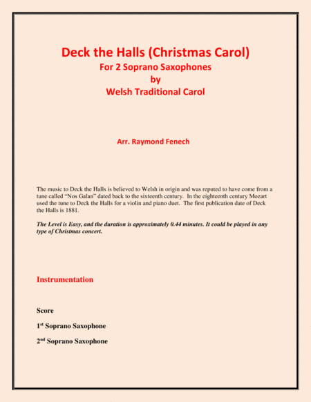 Deck The Halls Welsh Traditional Chamber Music Woodwind 2 Soprano Saxes Easy Level Page 2