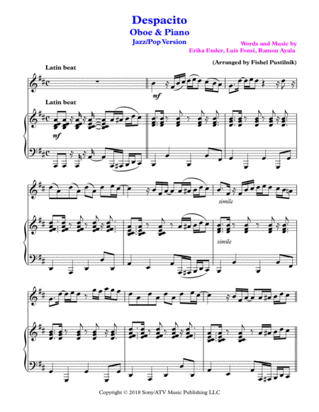 Despacito For Oboe Piano Jazz Pop Version Video Page 2