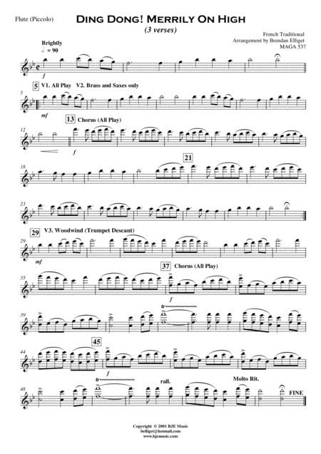 Ding Dong Merrily On High Concert Band Score And Parts Page 2