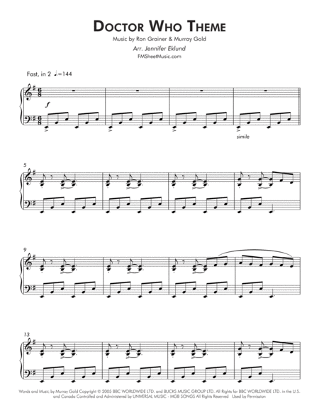 Doctor Who Theme Intermediate Piano Page 2