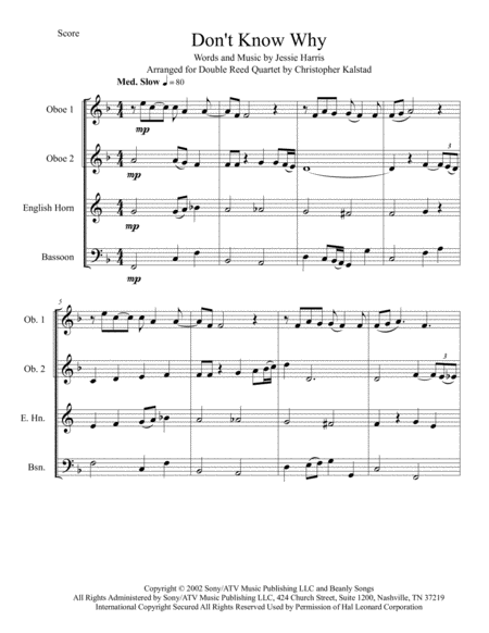Dont Know Why Double Reed Quartet Page 2