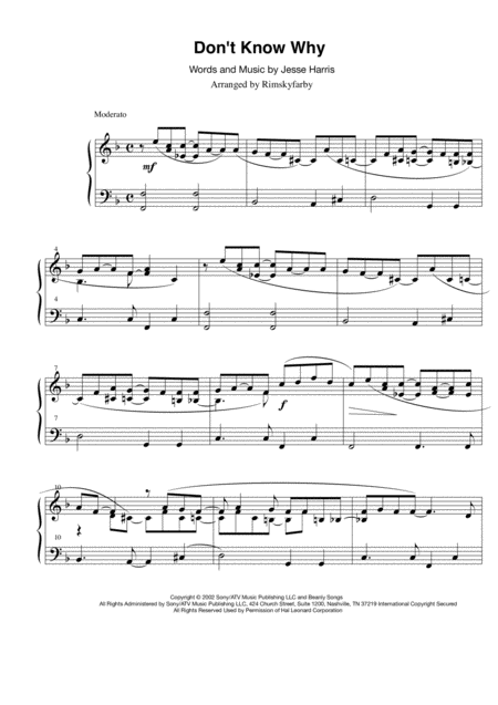 Dont Know Why For Intermediate Piano Page 2