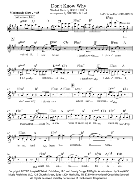 Dont Know Why Norah Jones Lead Sheet Key Of A Page 2