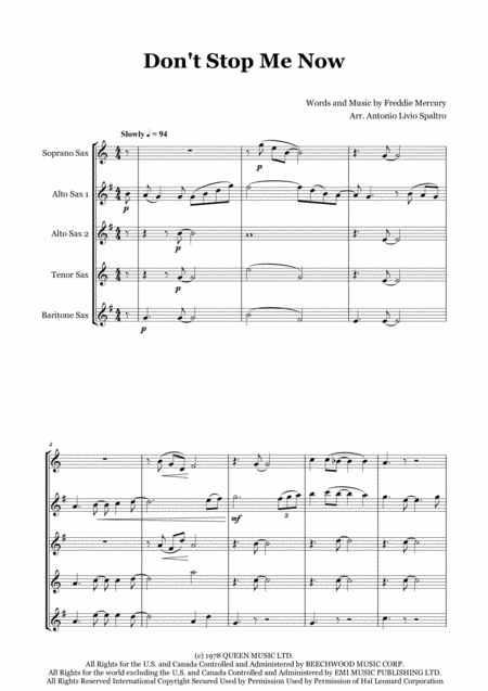 Dont Stop Me Now For Saxophone Quintet Page 2