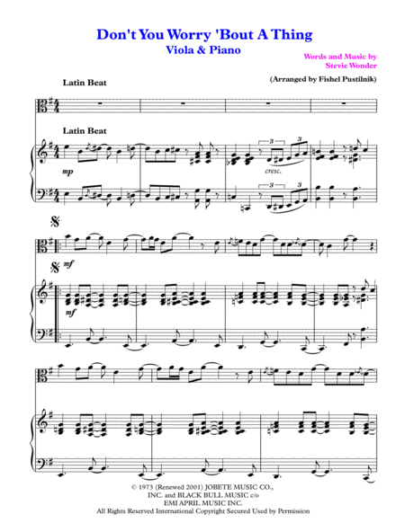 Dont You Worry Bout A Thing For Viola And Piano Latin Jazz Page 2