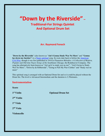 Down By The Riverside String Quintet 2 Violins 2 Violas Violoncello And Optional Drum Set Page 2