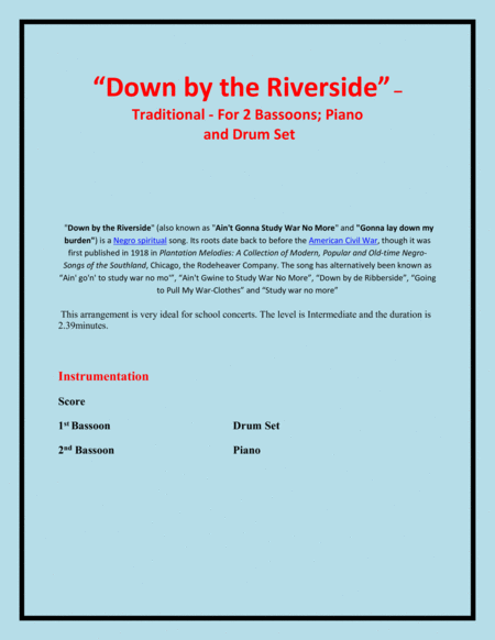 Down By The Riverside Traditional 2 Bassoons Piano And Drum Set Intermediate Level Page 2