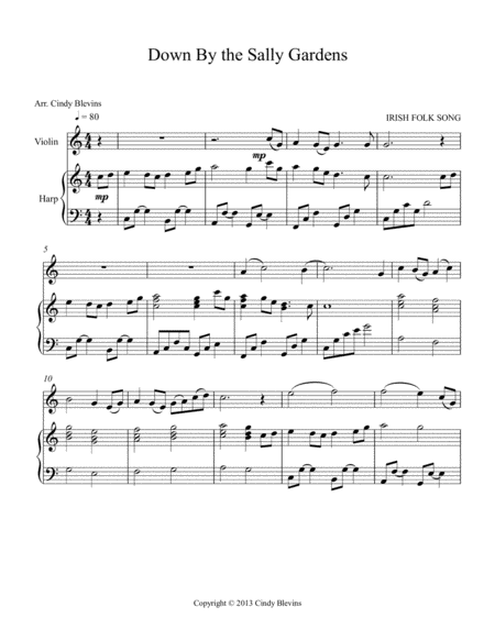 Down By The Sally Gardens Arranged For Harp And Violin Page 2