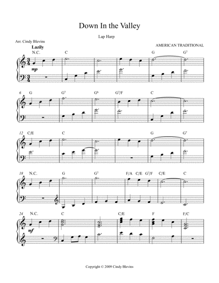 Down In The Valley Arranged For Lap Harp From My Book Feast Of Favorites Vol 4 Page 2