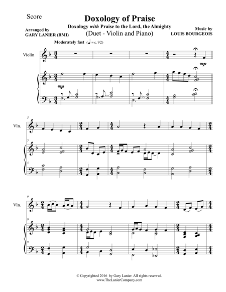 Doxology Of Praise Duet Violin Piano With Parts Page 2