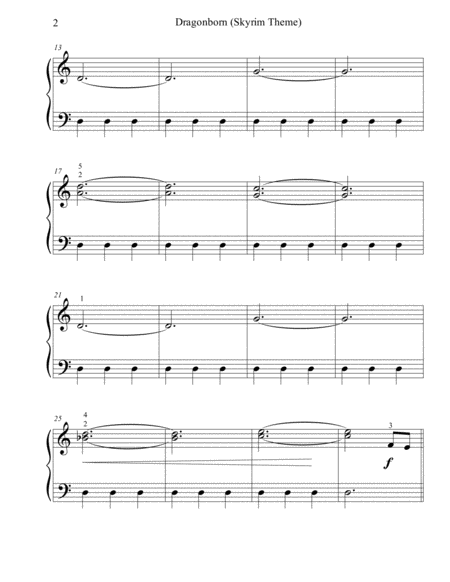 Dragonborn Skyrim Theme Beginner Big Note Piano Page 2