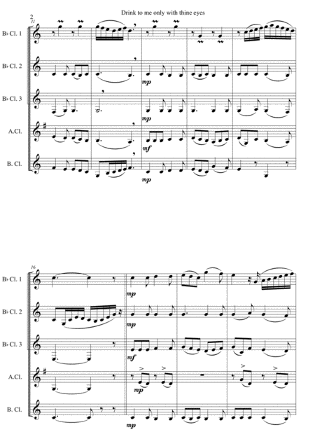 Drink To Me Only With Thine Eyes For Clarinet Quintet 3 B Flat Clarinets 1 Alto And 1 Bass Page 2