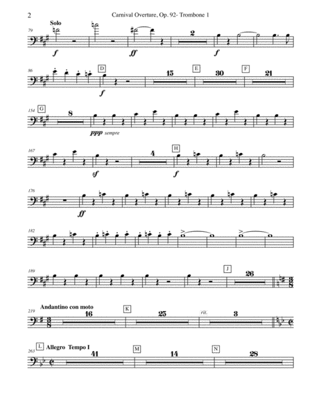 Dvorak Carnival Overture Trombone Bass Clef 1 Transposed Part Op 92 Page 2