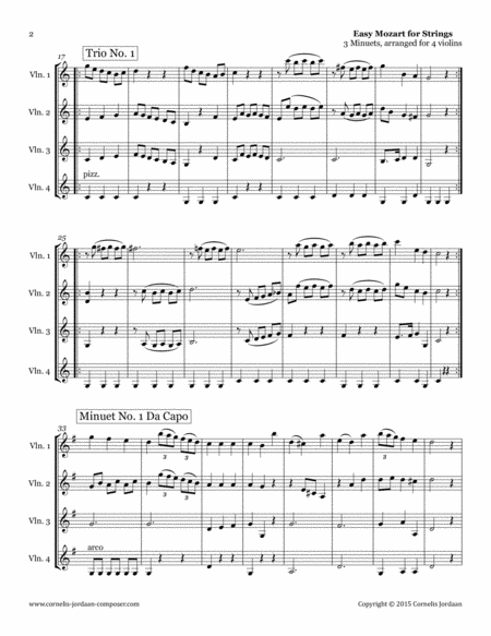 Easy Mozart For Strings 3 Minuets Arranged For 4 Violins Page 2