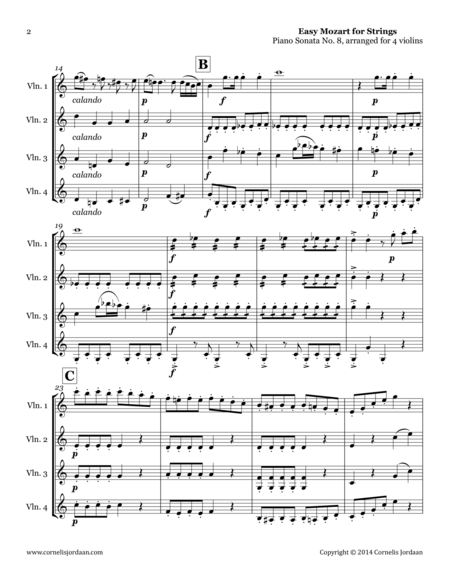 Easy Mozart For Strings Piano Sonata No 8 Arranged For 4 Violins Page 2