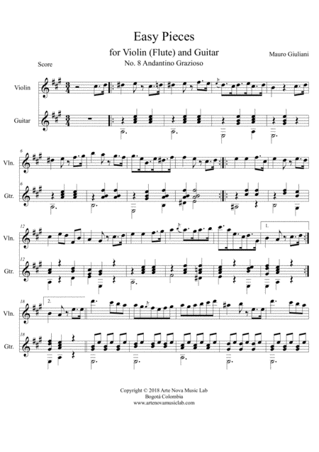Easy Pieces For Violin And Guitar No 8 Andantino Grazioso Page 2