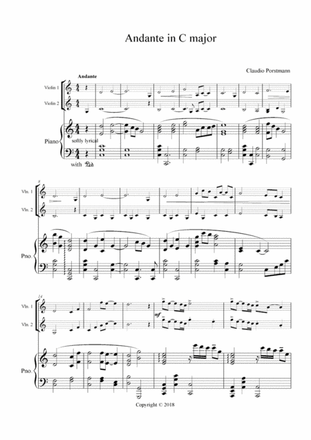 Easy Violin Andante For 2 Violins And Piano Page 2