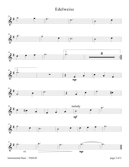 Edelweiss For Violin Solo With Piano Accompaniment Page 2