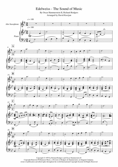 Edelweiss The Sound Of Music Alto Saxophone Piano Page 2