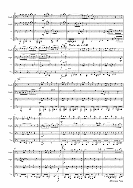 El Condor Pasa Peruvian Folk Song Low Brass Quartet Tuba Quartet Page 2