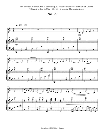 Elementary Clarinet Study 27 From The Blevins Collection Melodic Technical Studies For Bb Clarinet Page 2