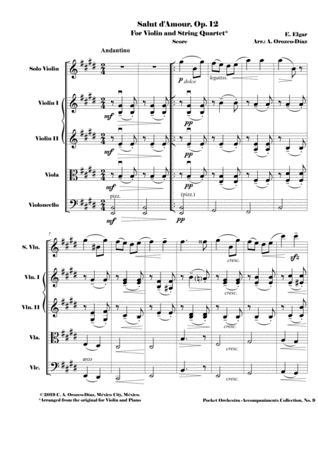 Elgar Salut D Amour Op 12 For Violin And String Quartet Score And Parts Page 2