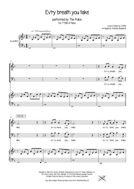 Every Breath You Take For Choir Ttbb Piano Page 2