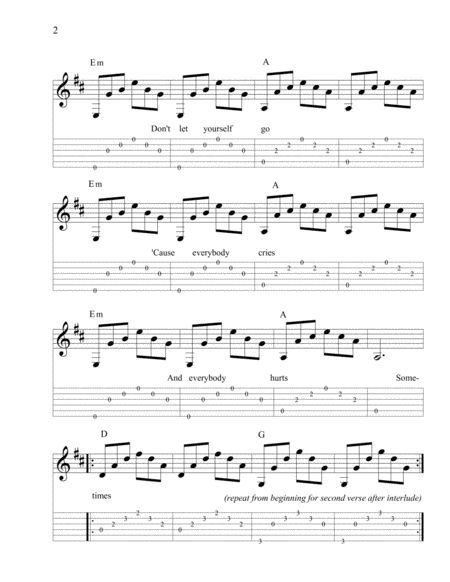 Everybody Hurts Easy Guitar Page 2