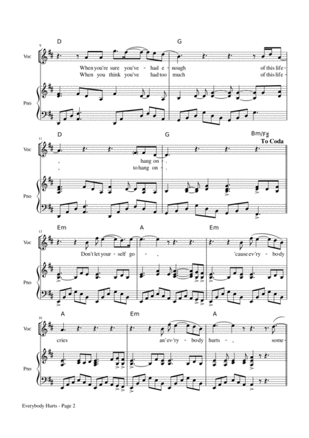Everybody Hurts R E M Piano Vocal Page 2