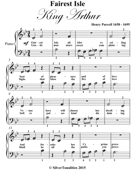 Fairest Isle King Arthur Beginner Piano Sheet Music Page 2