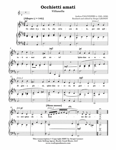 Falconieri Andrea Occhietti Amati Villanella Arranged For Voice And Piano B Minor Page 2