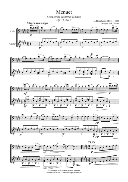 Famous Menuet Minuet For Cello And Guitar Page 2