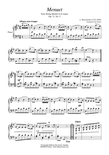 Famous Menuet Minuet For Easy Piano Solo Page 2