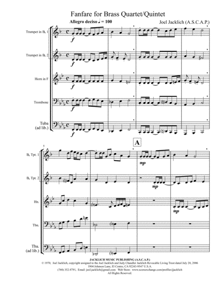 Fanfare For Brass Quartet Quintet In E Flat Page 2