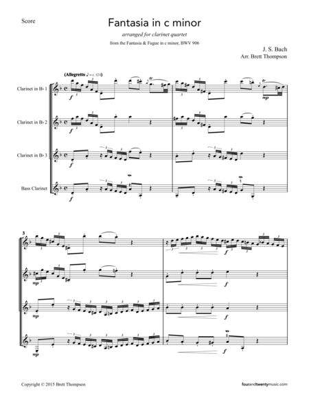 Fantasia In C Minor Bwv 906 Arranged For Clarinet Quartet Page 2