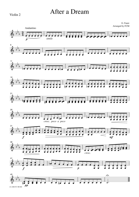 Faure After A Dream For String Quartet Cf102 Page 2