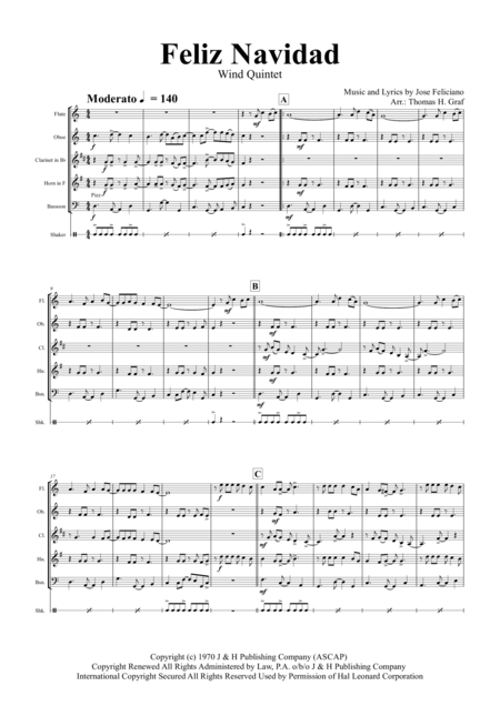 Feliz Navidad Christmas Classic Wind Quintet Page 2