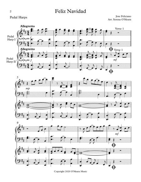 Feliz Navidad For Pedal Harp Score Parts Page 2