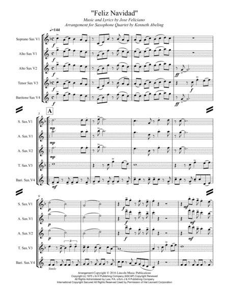 Feliz Navidad For Saxophone Quartet Satb Or Aatb Page 2