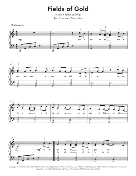 Fields Of Gold Easy Piano Page 2