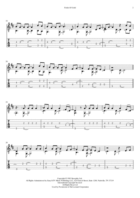 Fields Of Gold Standard Notation And Tab Page 2