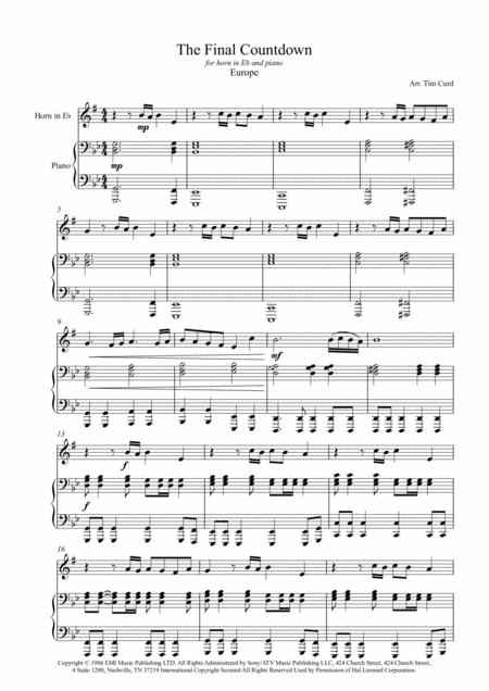 Final Countdown For Horn In Eb And Piano Page 2