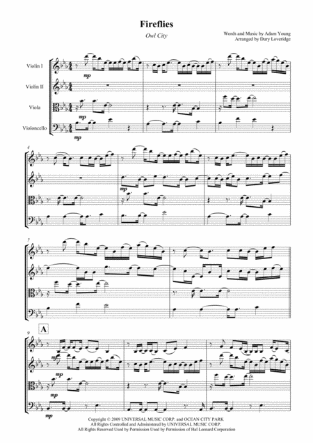 Fireflies Owl City String Quartet Page 2